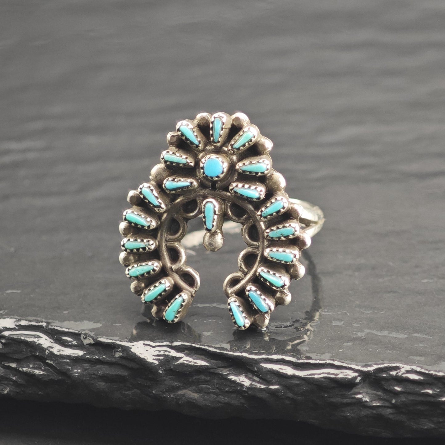 Vintage Zuni Needle Point Turquoise Naja Sterling Silver Ring Sz 6 R6667