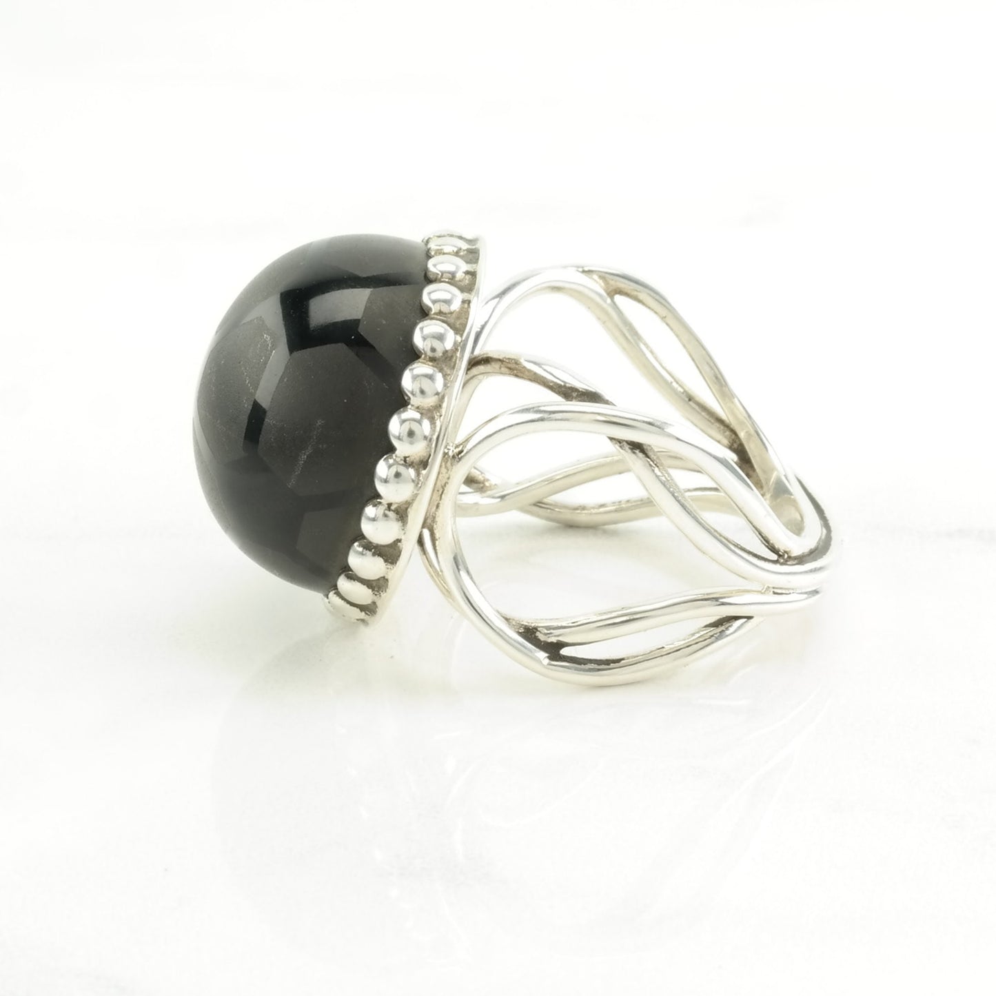 DTR Silver Ring Onyx Soccer Ball Sterling Black Size 9 1/4