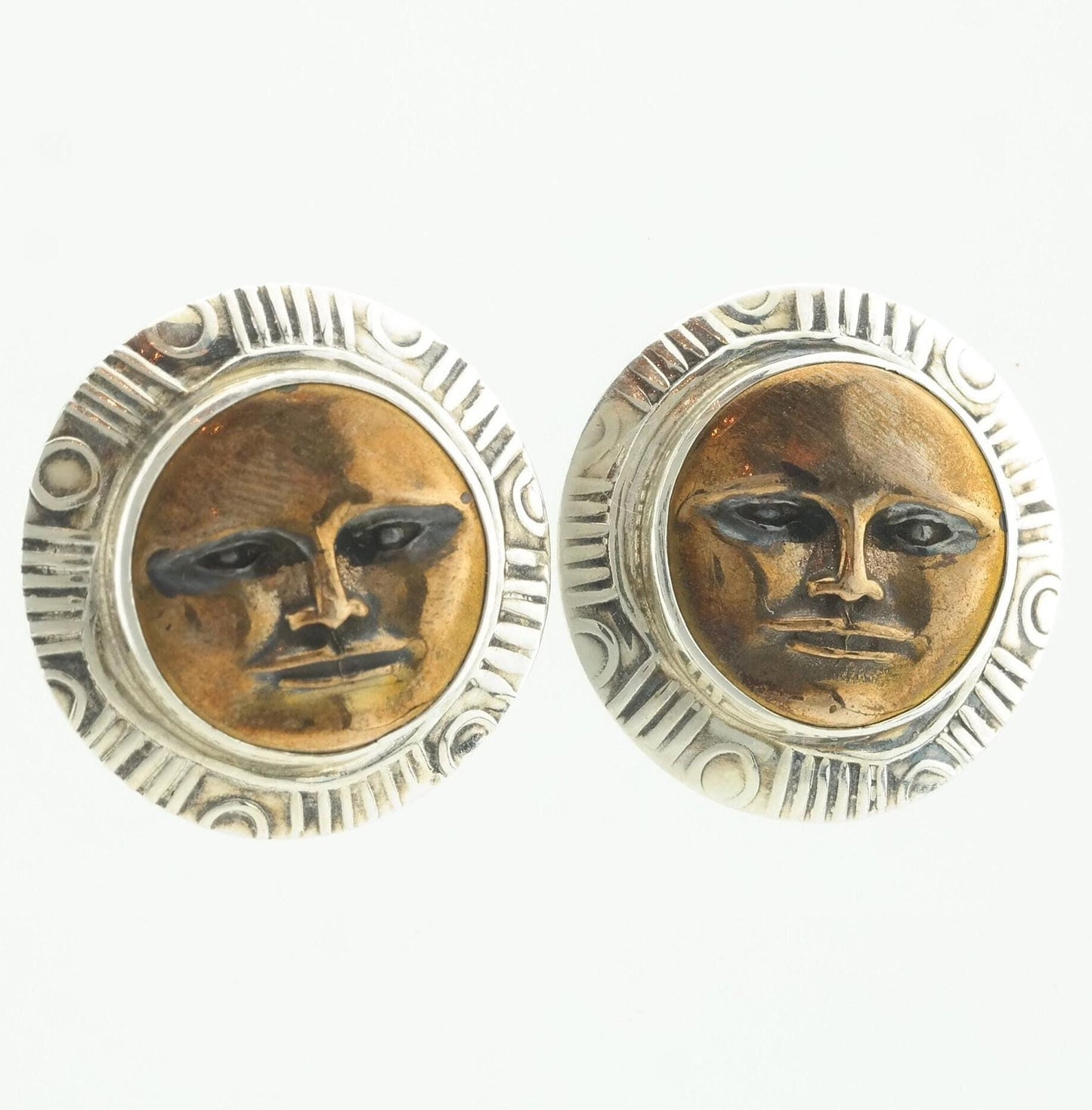 Tabra Sterling Silver Aztec Sun Stud Earrings