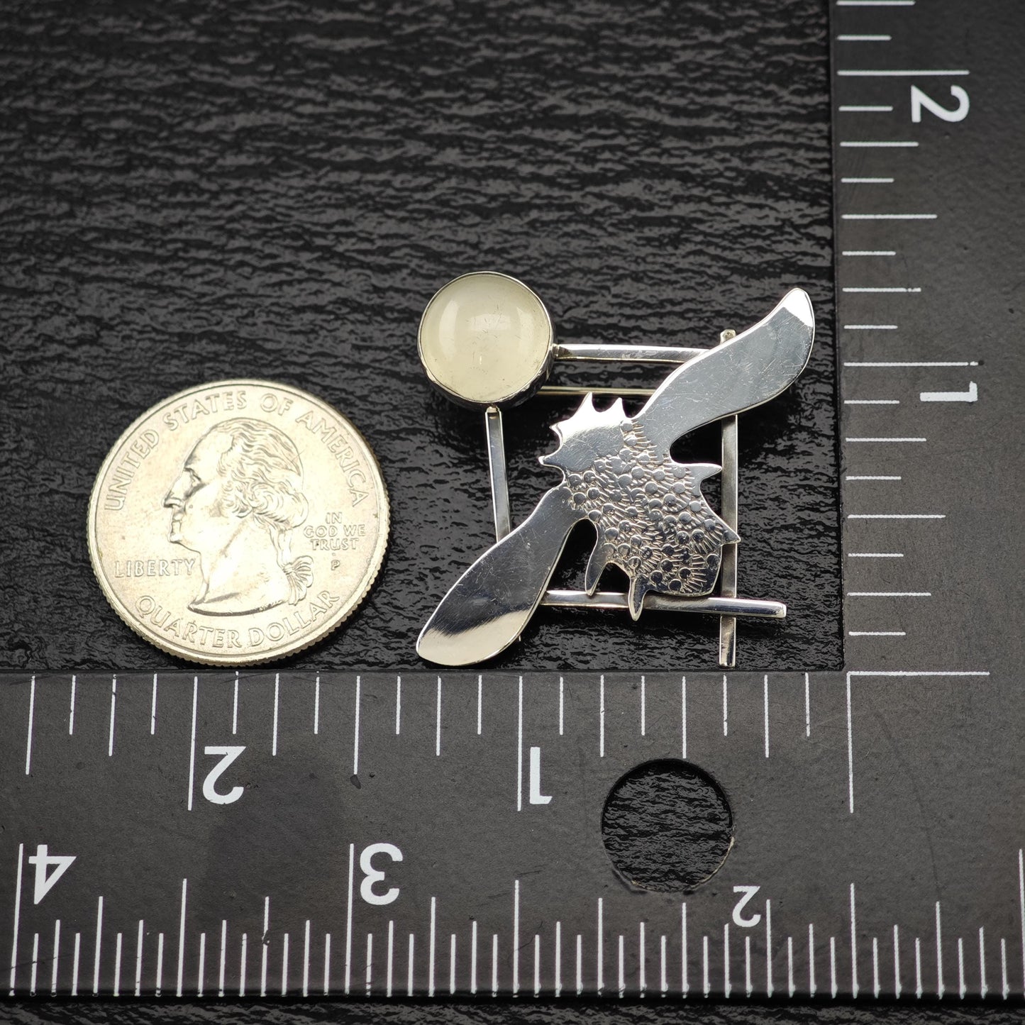 Vintage Studio, Artist Sterling Silver Brooch Insect White Quartz