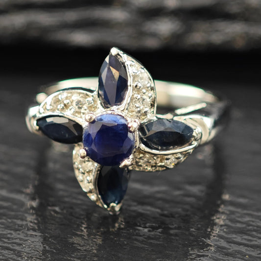Genuine Sapphire Ring Sterling Silver Sz 7 1/2 R6195
