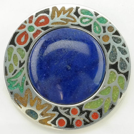Vintage Carolyn Pollack Lapis Lazuli Inlay, Floral Sterling Silver Pendant
