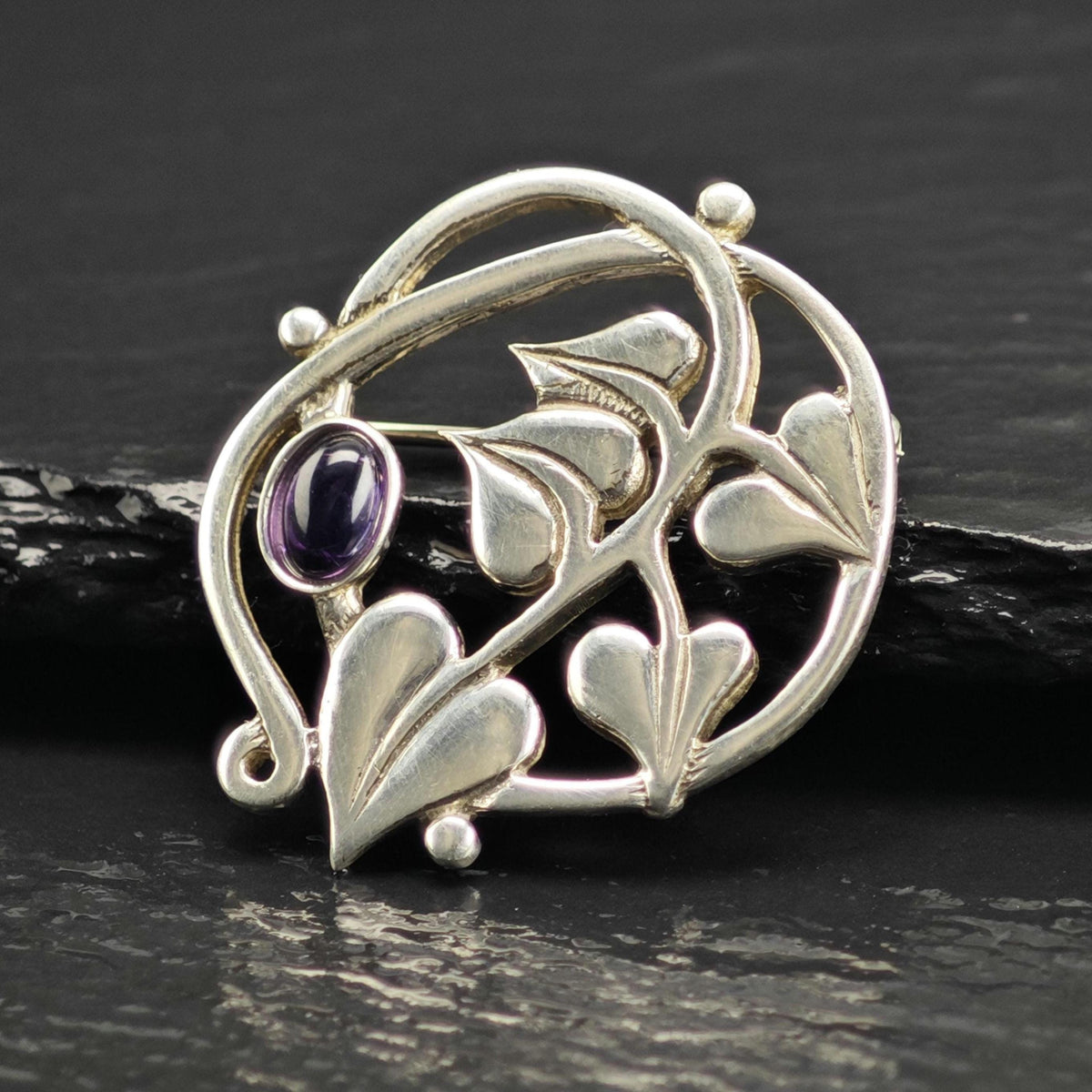 Amethyst Cabochon Sterling Silver Brooch B2263