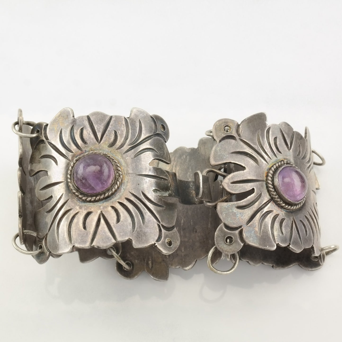 Pre Eagle, Taxco Sterling Silver Link Bracelet Amethyst