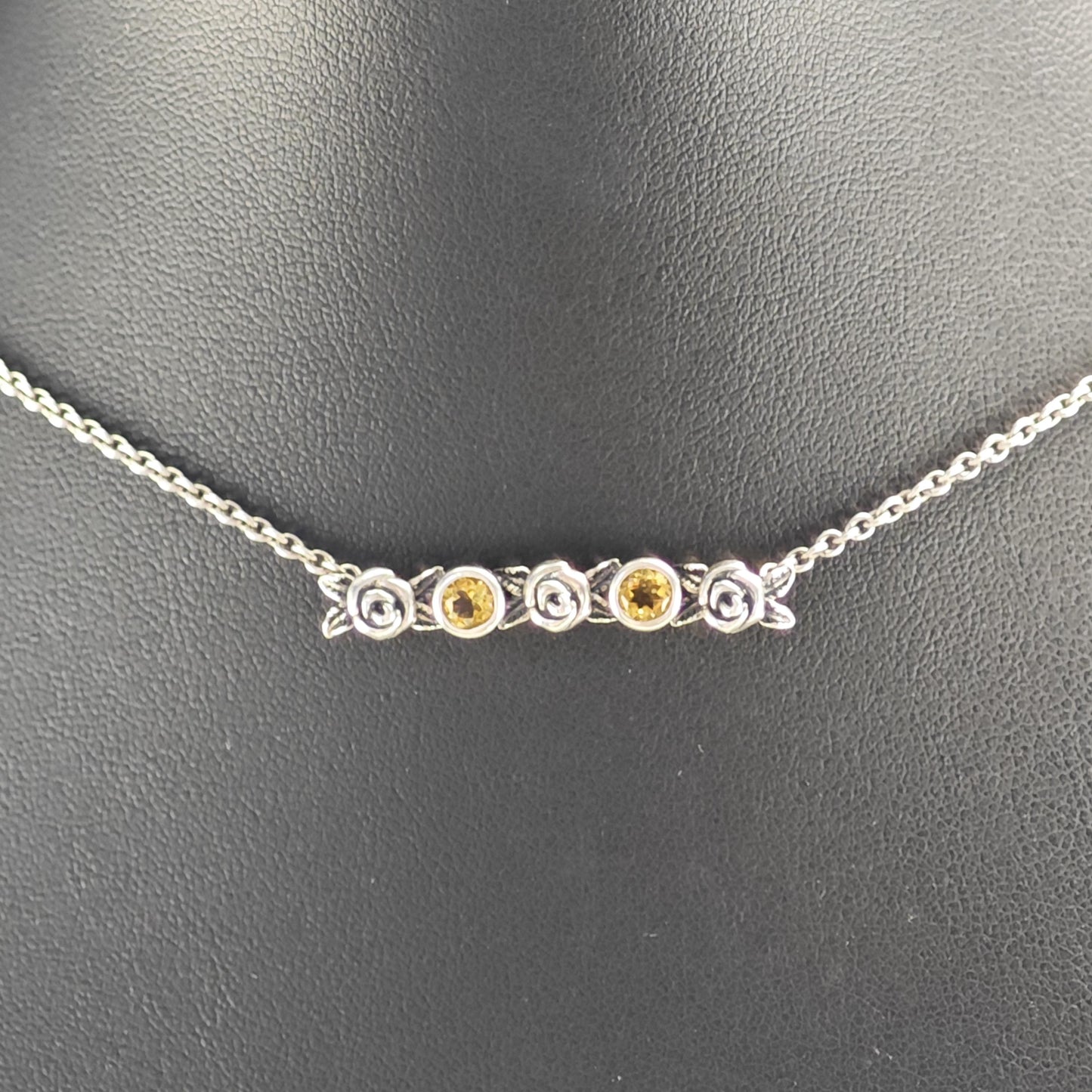 Yellow Citrine Floral Sterling Silver Necklace N2737