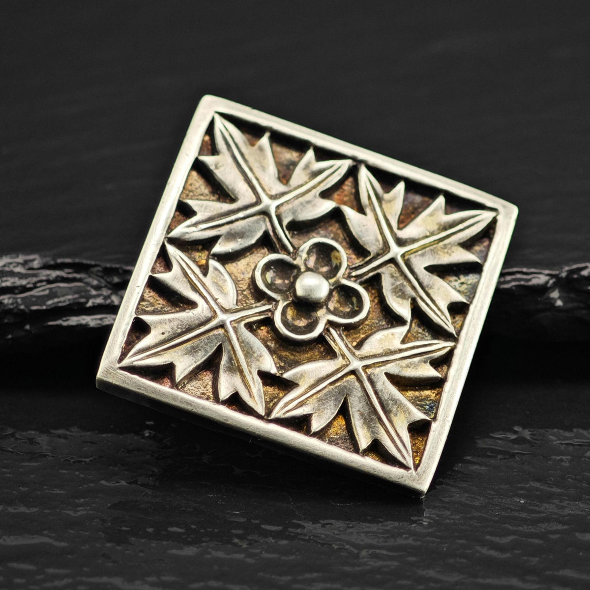 MFA Flower Leaf Square Sterling Silver Pendant Brooch P3098