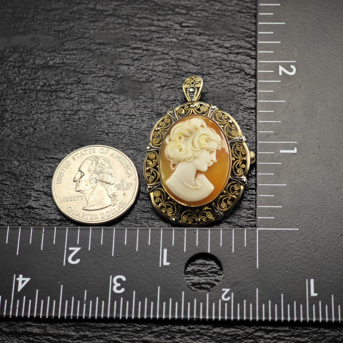 Art Deco Cameo Gold Gilded Sterling Silver Pendant/Brooch P3126