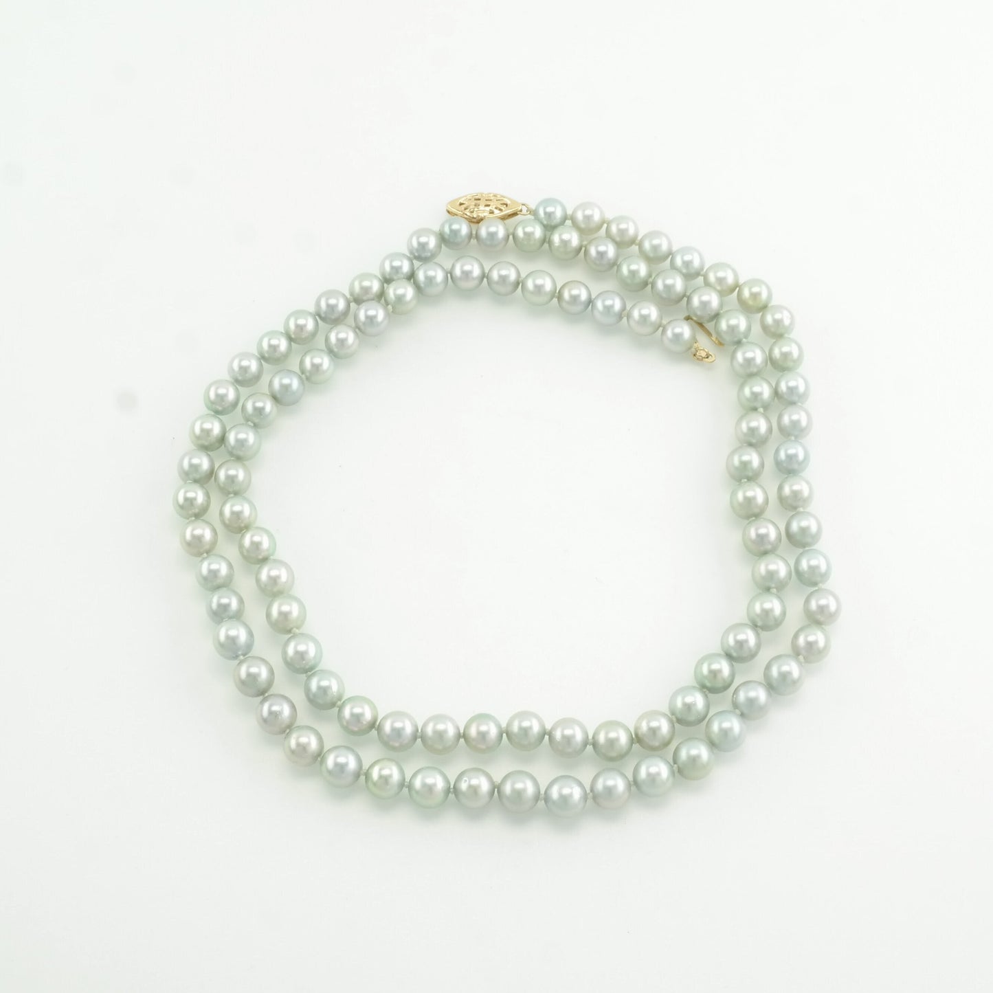 Gray Iridescent 6mm, Pearl, 26" Saltwater, Cultured Gold Clasp Necklace