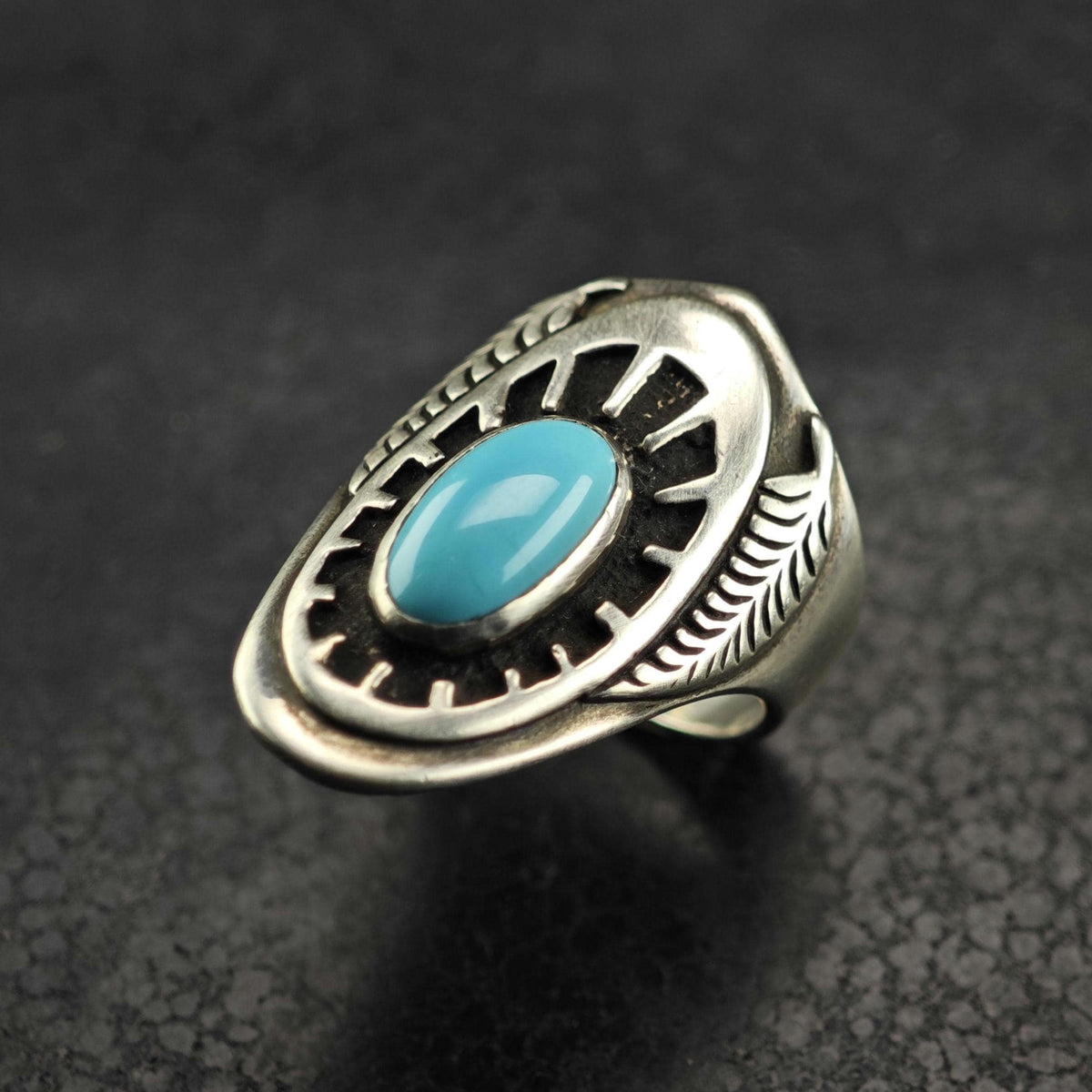 Vintage Ben Nighthorse Turquoise Feather Detail Sterling Silver Ring Sz 8 R6882