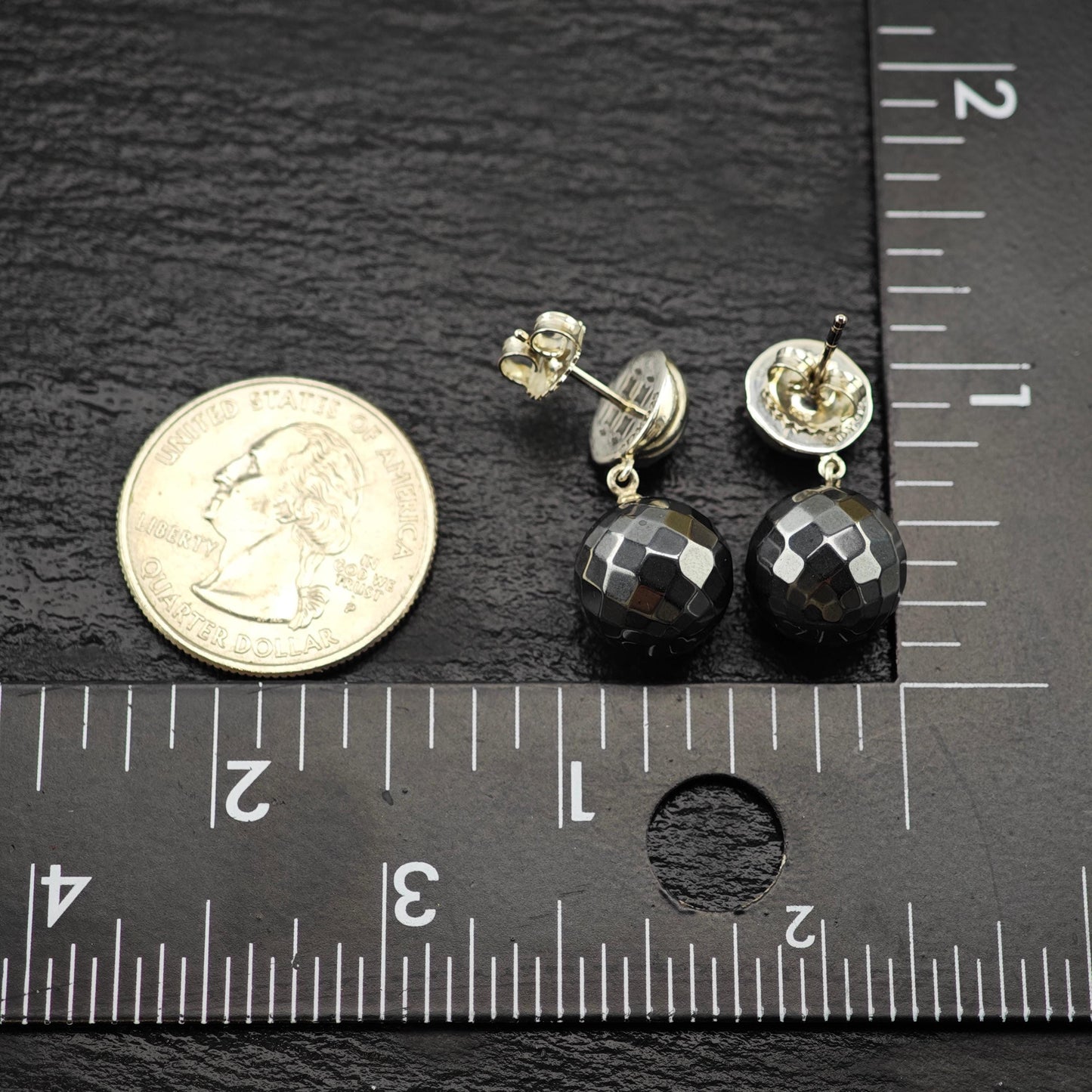 Vintage David Yurman Dark Gray Hematite Sterling Silver Stud Earrings