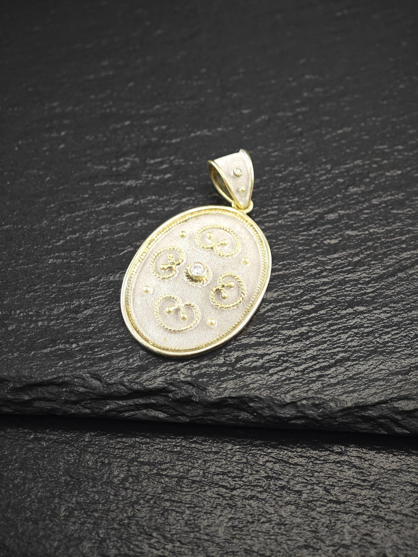 Oval, Gold Tone CZ Pendant Sterling Silver P2730