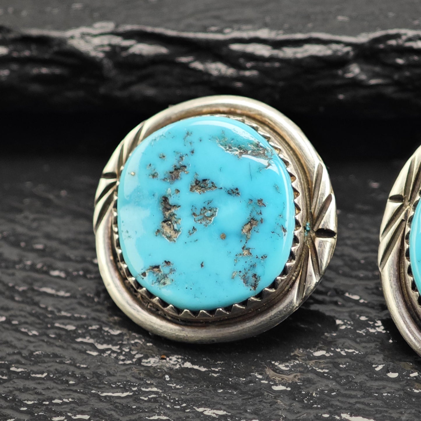 Vintage Native American Sleeping Beauty Turquoise Sterling Silver Stud Earrings ER3173