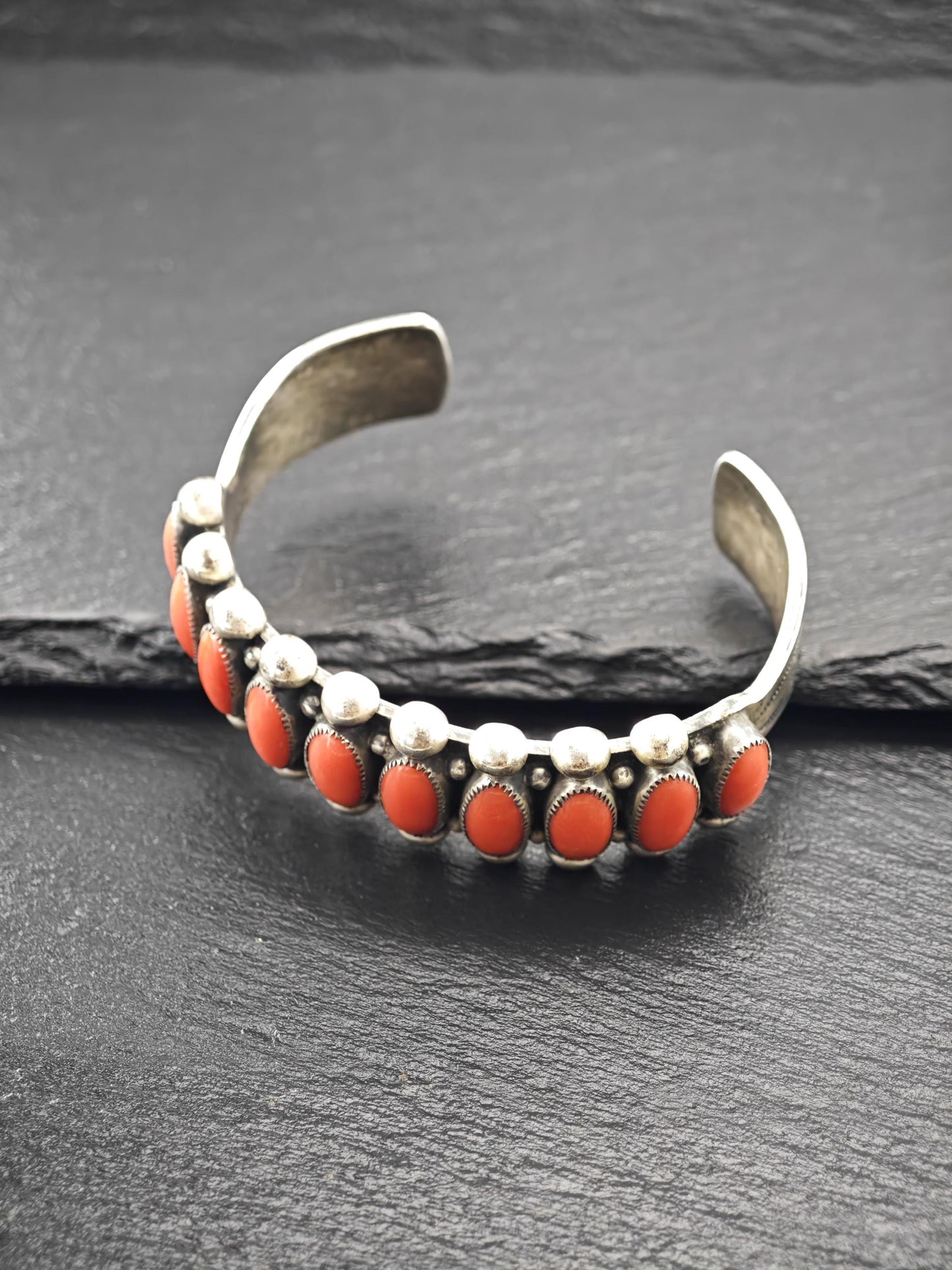 Native American Coral, Cuff Bracelet Sterling Silver