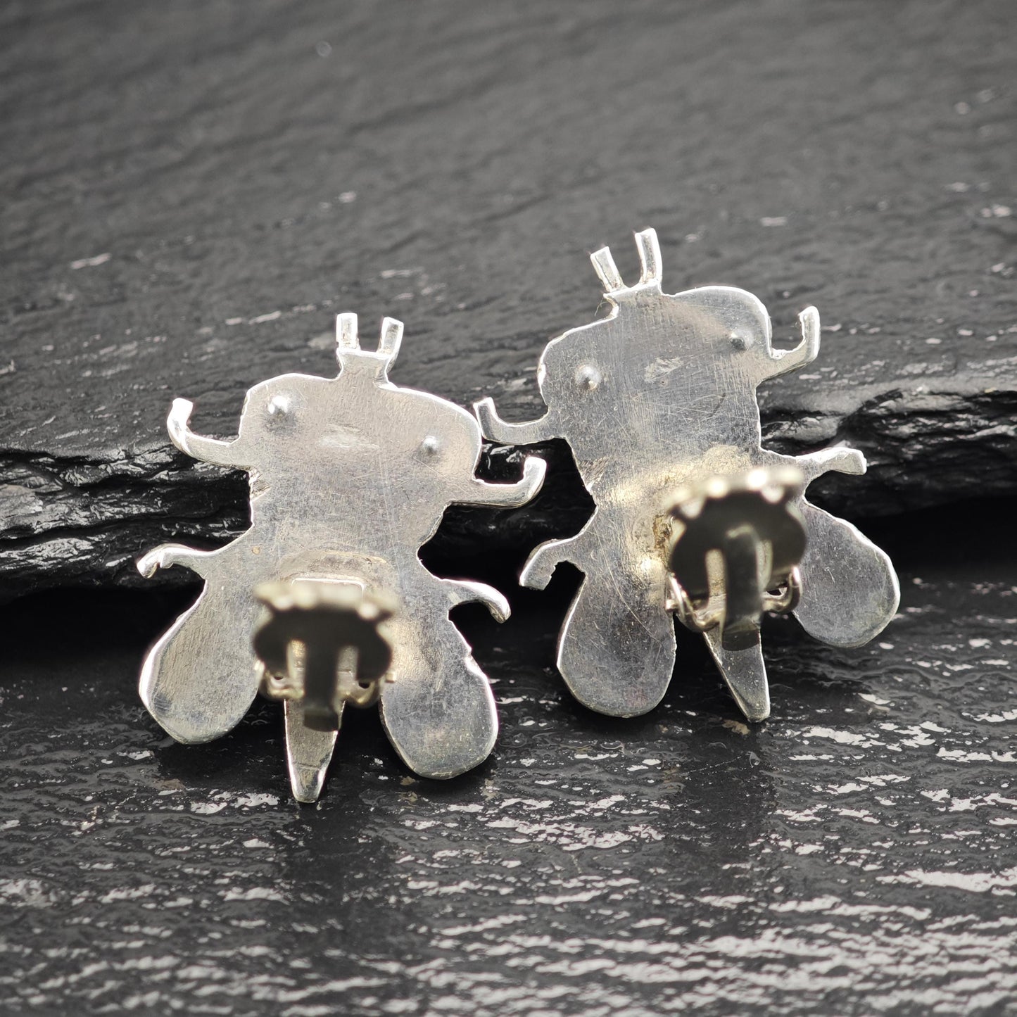 Vintage SW Inlay Bee Clip On Sterling Silver Earrings ER3106