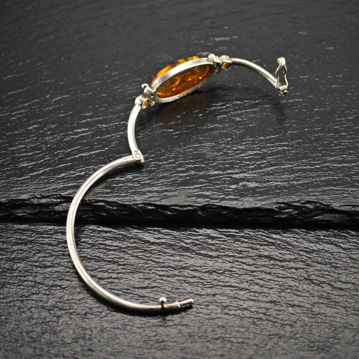 Oval Amber Sterling Silver Bangle Sz 6 1/4" BR3187