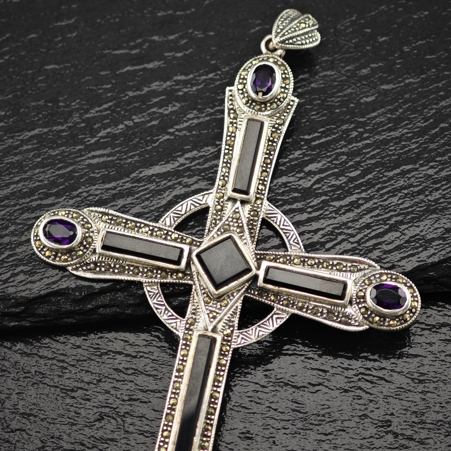 Sterling Silver Cross Pendant XL Gemstone (3" x 5.8") P2830