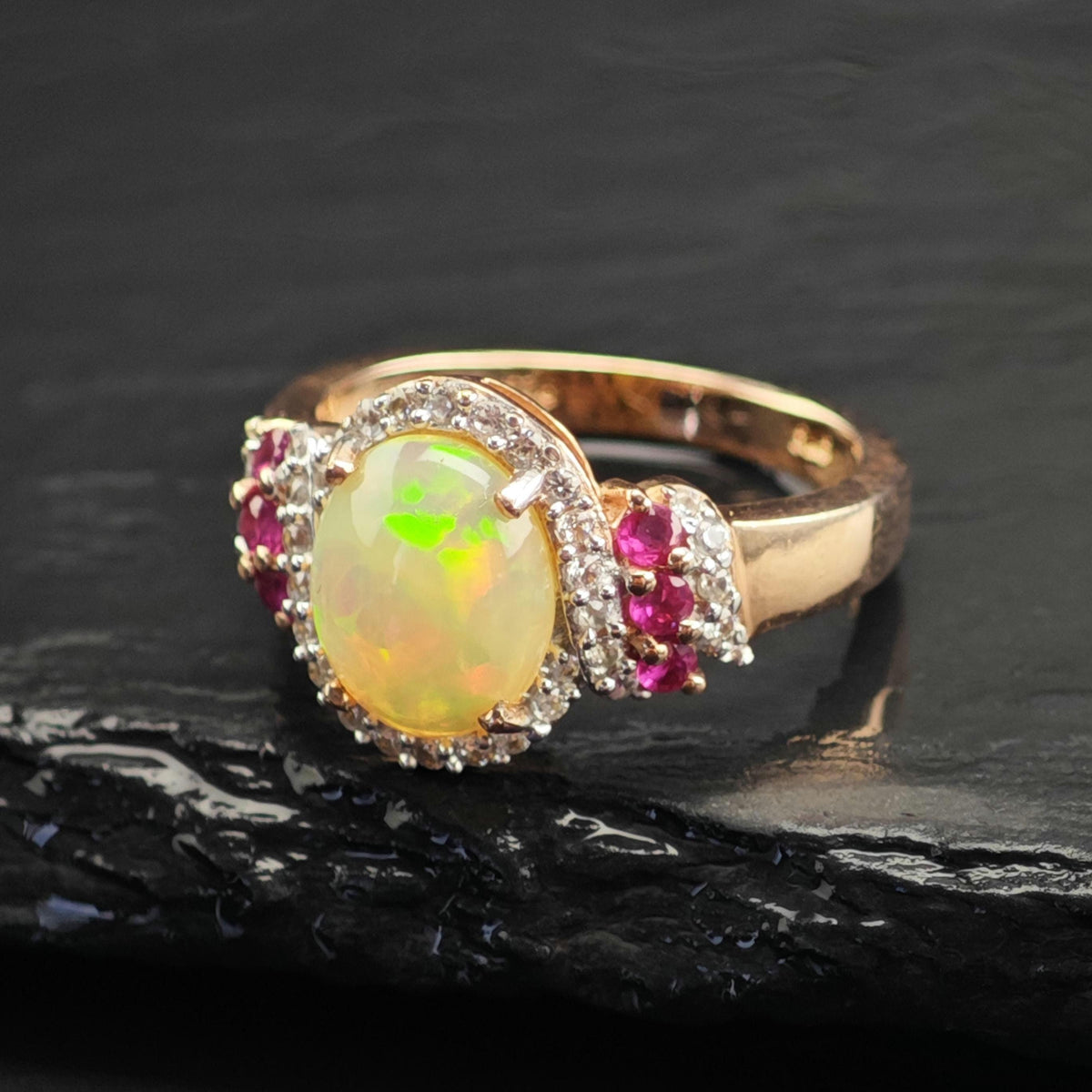 Opal Ruby Rose Gold Plated Sterling Silver Ring Sz 7 R6733