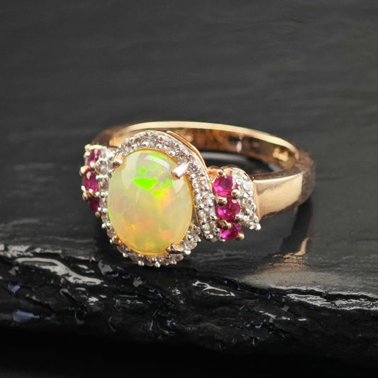 Opal Ruby Rose Gold Plated Sterling Silver Ring Sz 7 R6733
