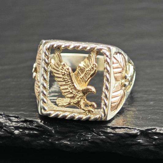 CCO Hills Tri-Color 10K Gold Eagle Sterling Silver Ring Sz 11 R6716