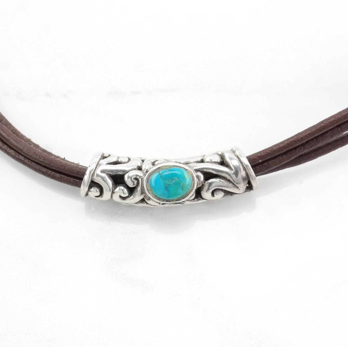 Sterling Silver Brown, Blue Turquoise 3 Strand Leather Necklace