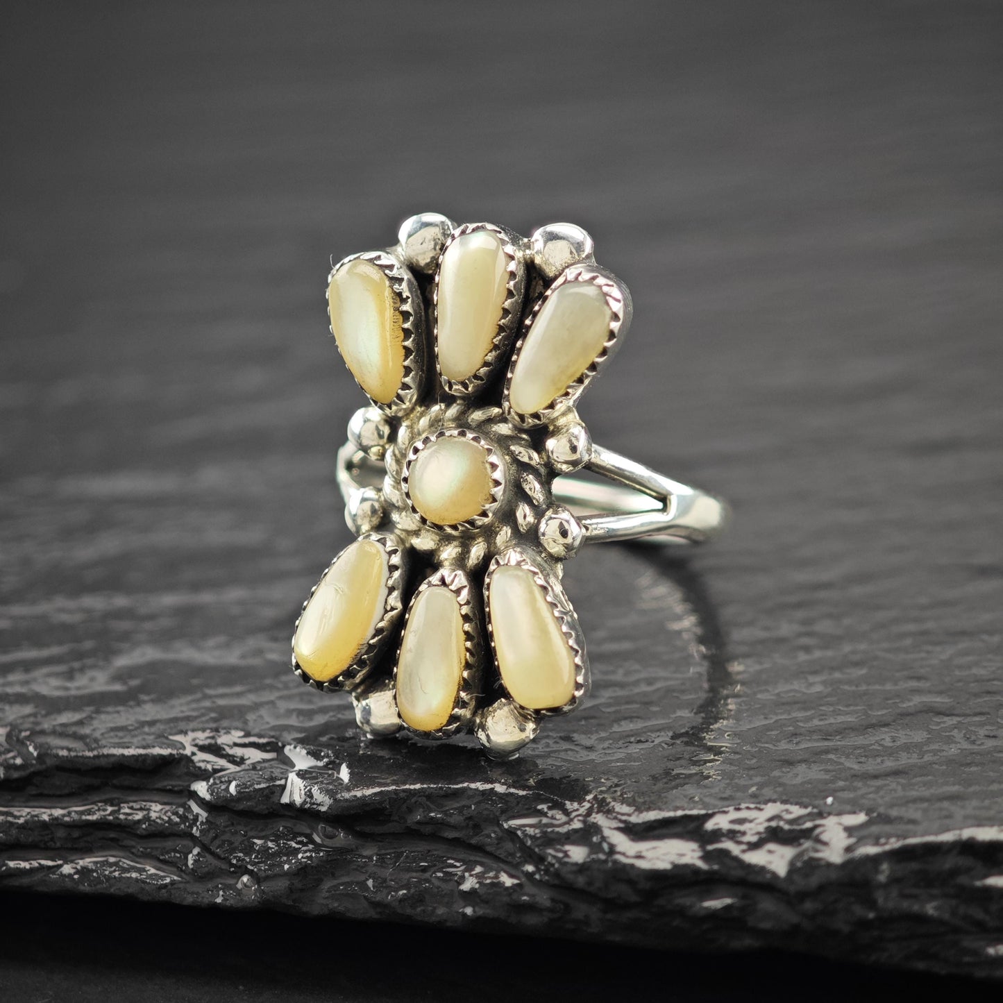 Zuni, Bill & Lou MOP Floral Ring Sterling Silver Size 5 3/4