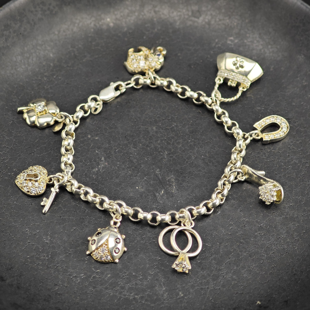 Charm Sterling Silver Bracelet Sz 6 3/4" BR3161
