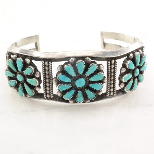 1950's Native American Sterling Silver Cuff Bracelet Petit Point Turquoise Ingot Silver