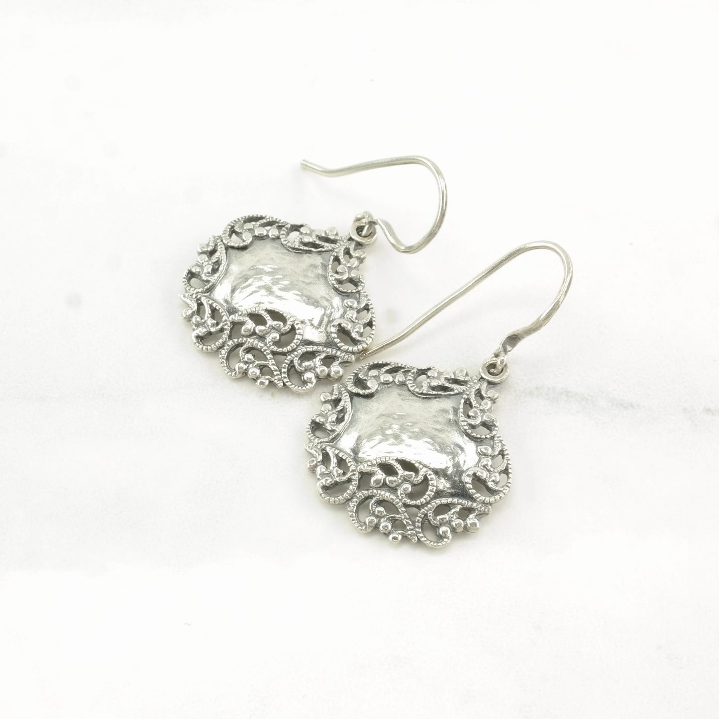 Paz Sterling Silver Hammered Art Nouveau Style Earrings Fish hook