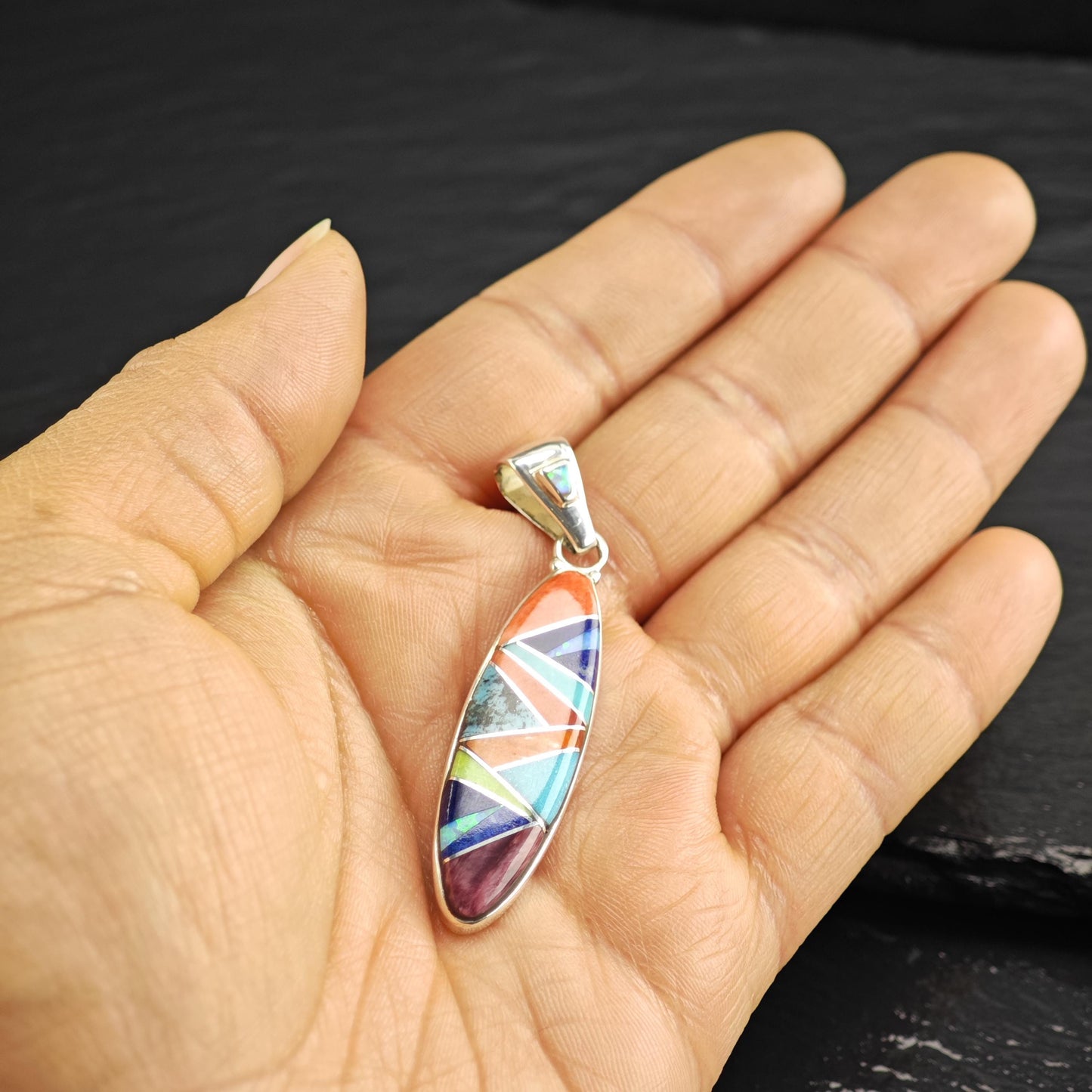 SW Ferris Multi-stone Inlay Pendant Sterling Silver P3075