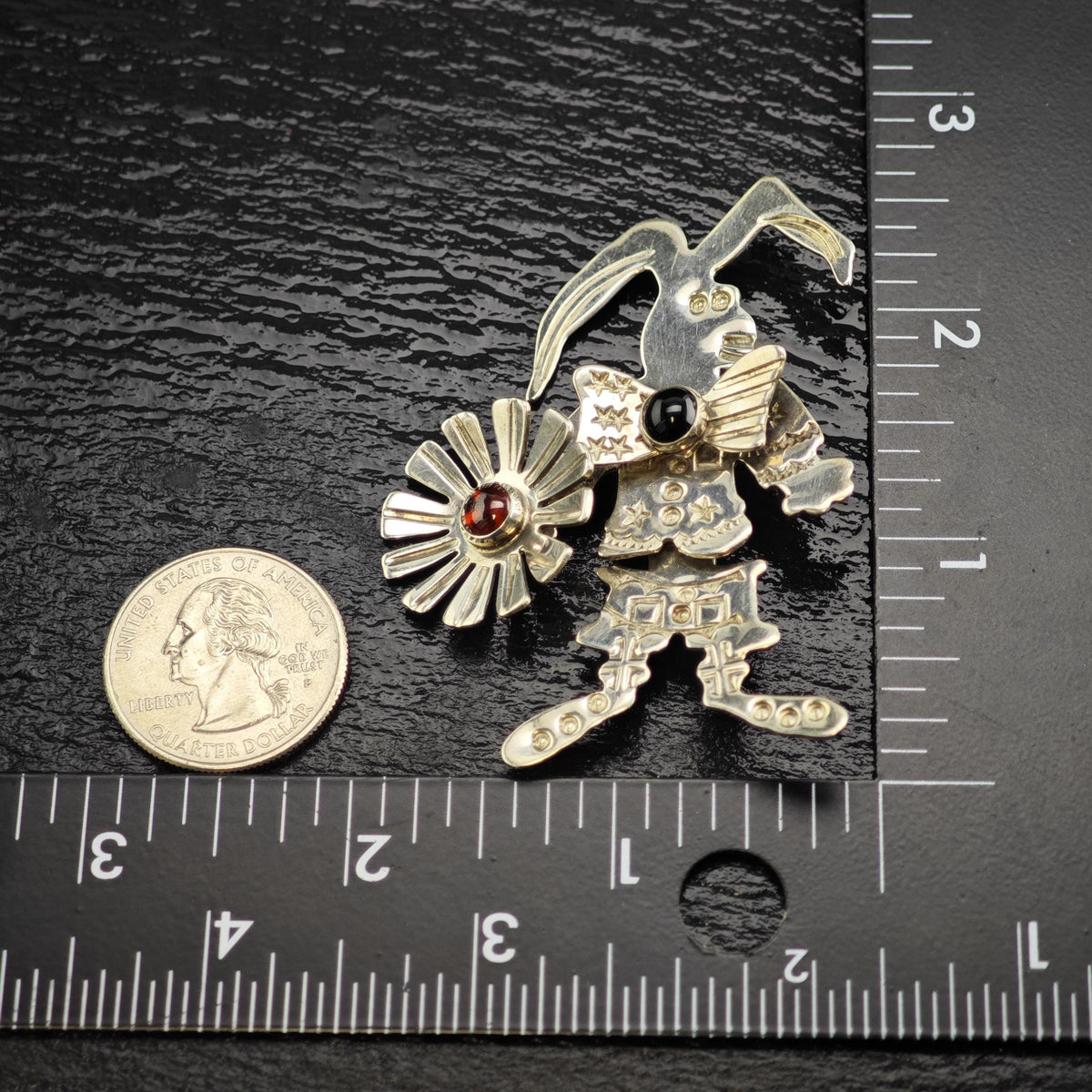 Garnet Bowtie Easter Bunny Brooch Sterling Silver B2244