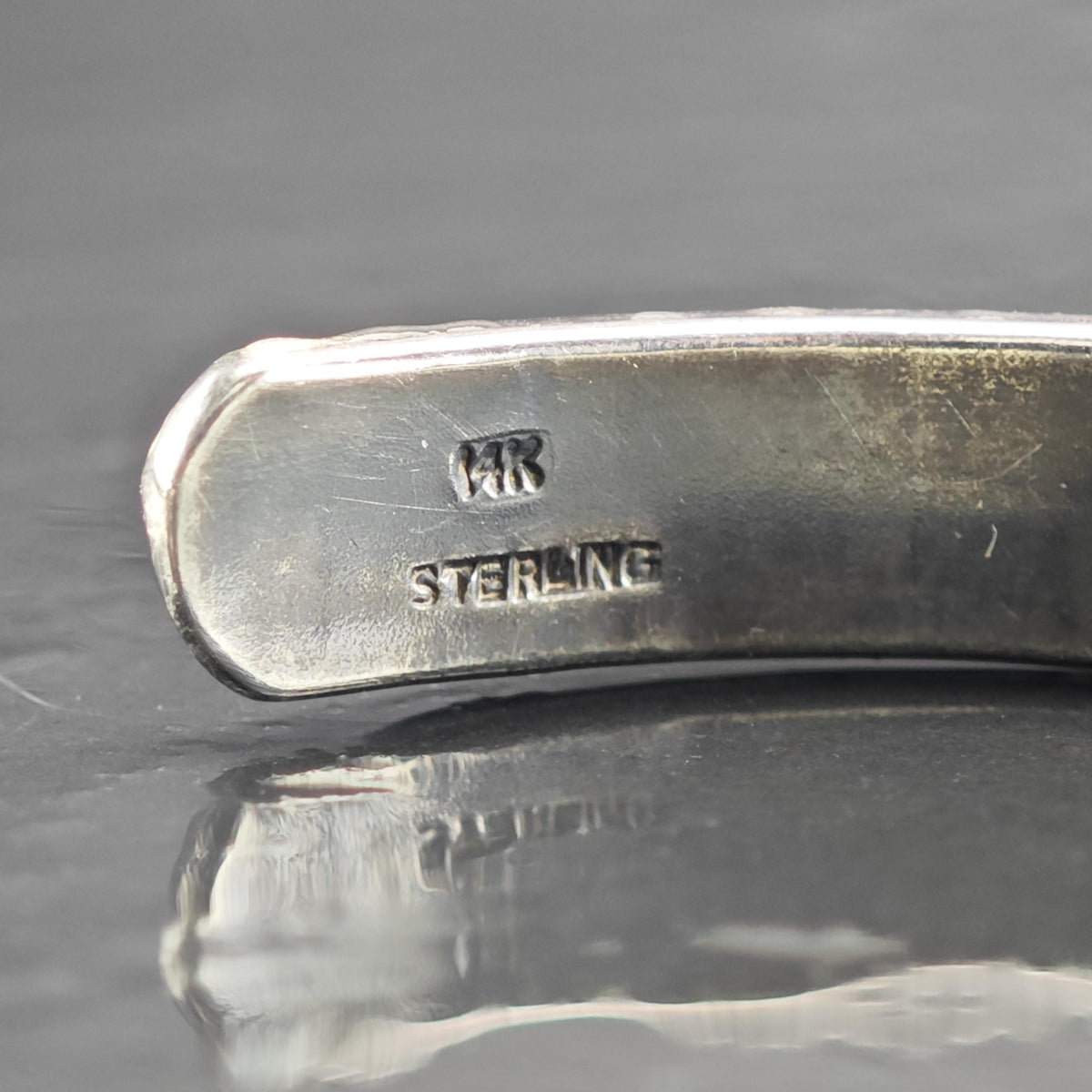 Artist Signed Diamond 14K Gold Accent, Sterling Silver Cuff Bracelet Sz 6" BR3175