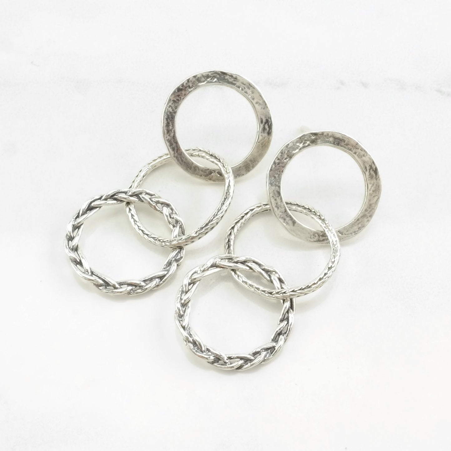 Vintage Israel Interlocking Hoops Sterling Silver Stud Dangle Earrings