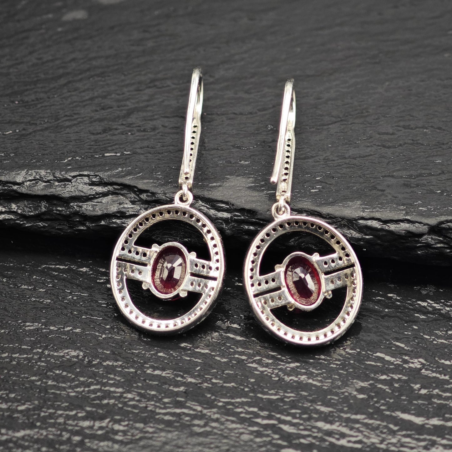 Glass Filled Ruby Spinel Dangle Hook Sterling Silver Earrings ER3109