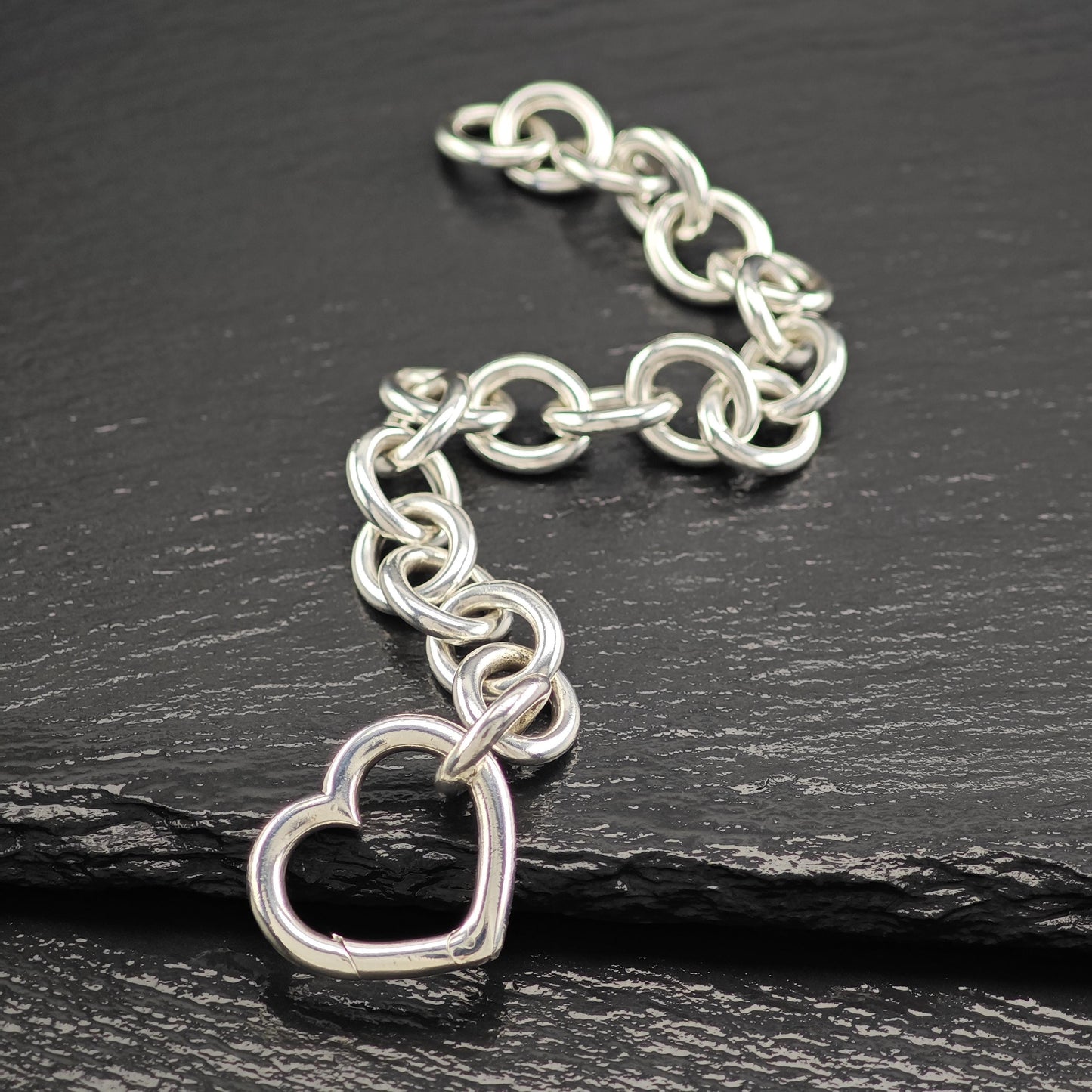 Sterling Silver Large Tiffany Curb Link Bracelet Heart Design