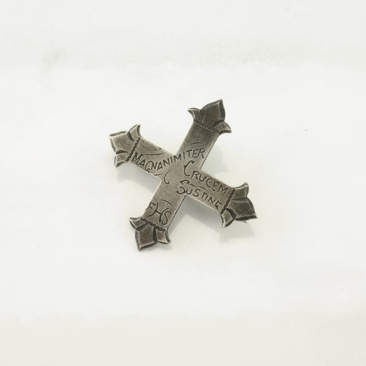 Art Deco Sterling Silver Brooch Daughters of the King Emblem Cross