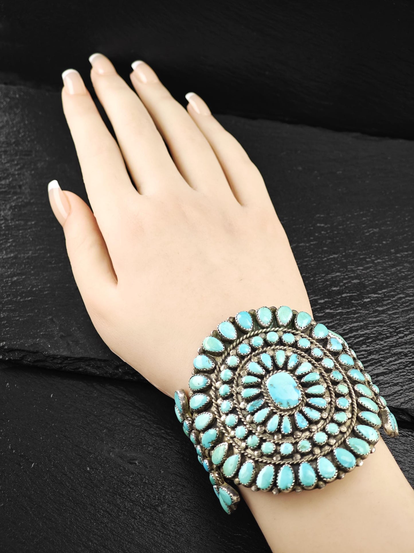 1950's Native American Large Cuff Bracelet Sterling Silver