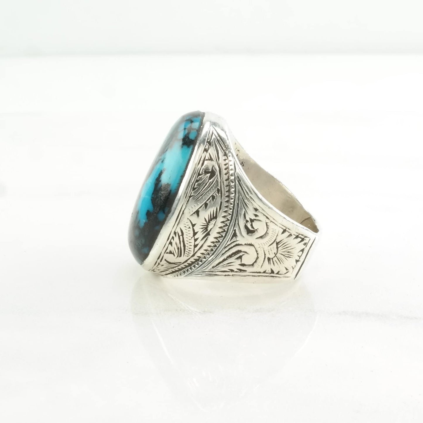 Southwest Silver Ring Turquoise Stamped Sterling Blue Size 10