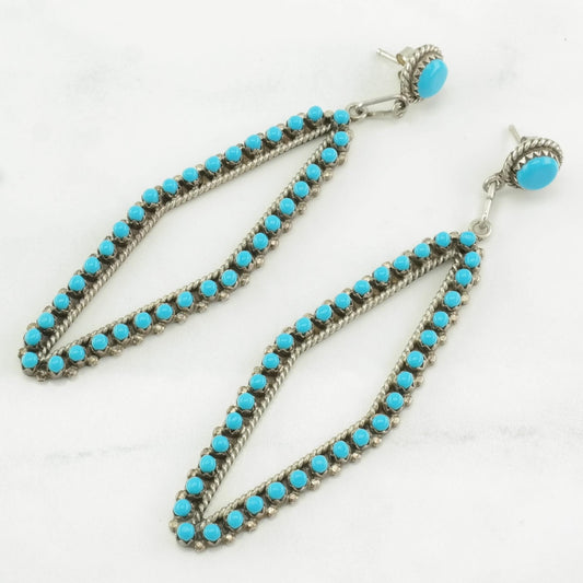 Vintage Sterling Silver & Turquoise Petit Point Earrings | Native American | Boho Chic Jewelry