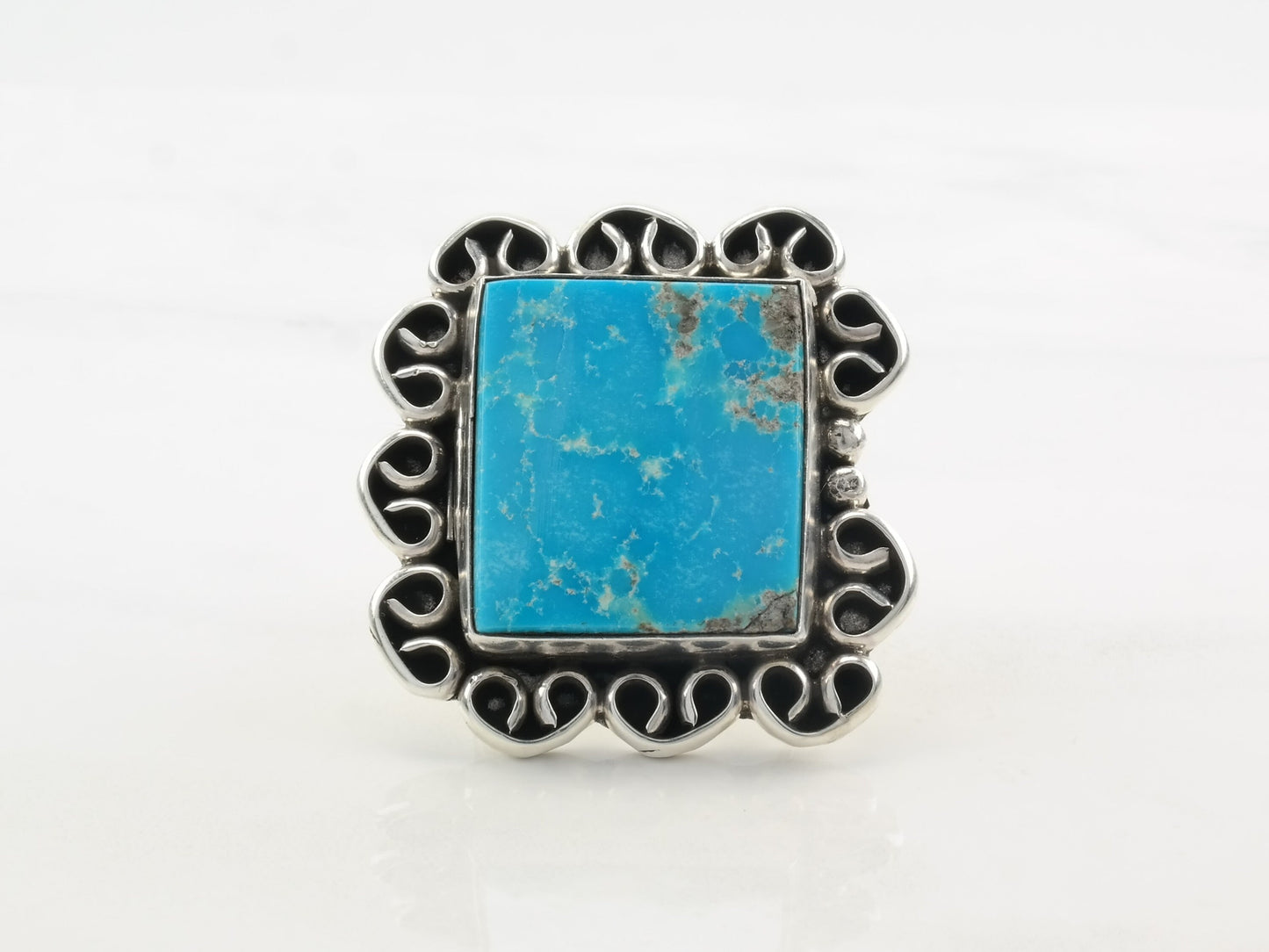 Large Southwest Silver Ring Square Turquoise Sterling Size 8 1/2