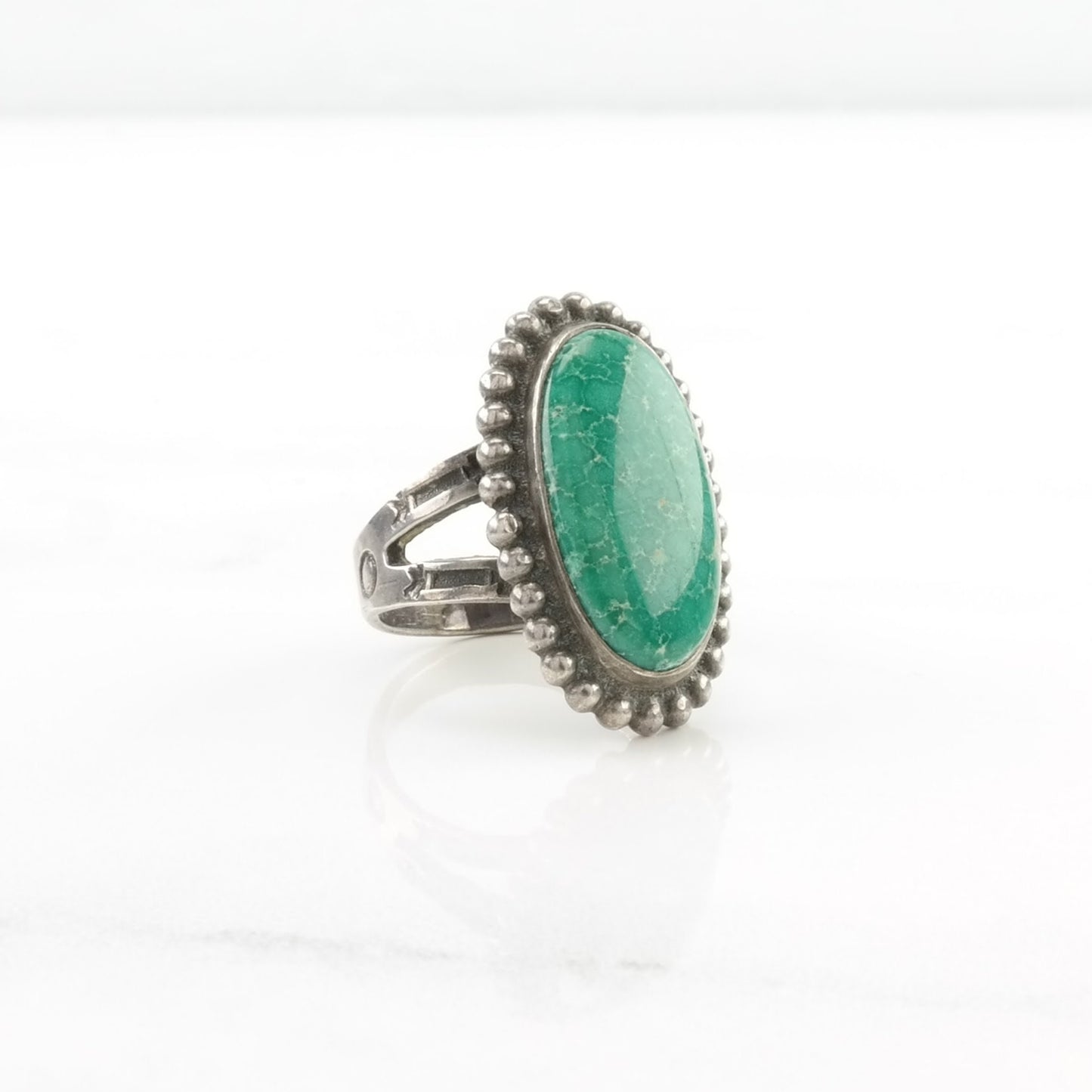 Fred Harvey Era Silver Ring Turquoise Stamped Sterling Green Size 5