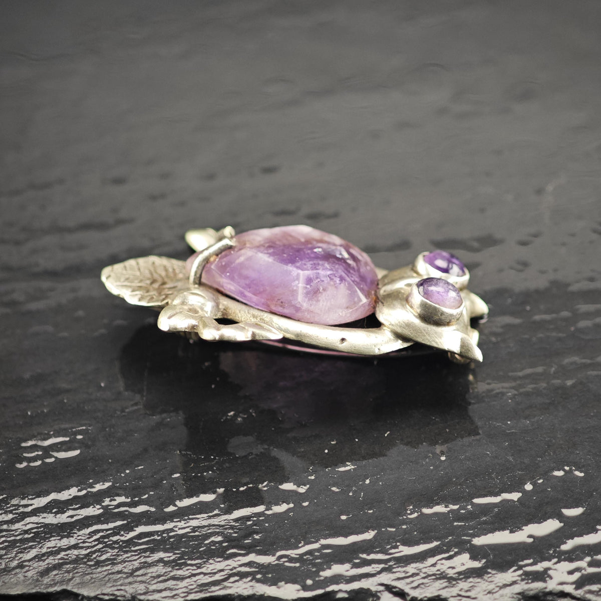 Mexican Amethyst Owl Sterling Silver Brooch B2273