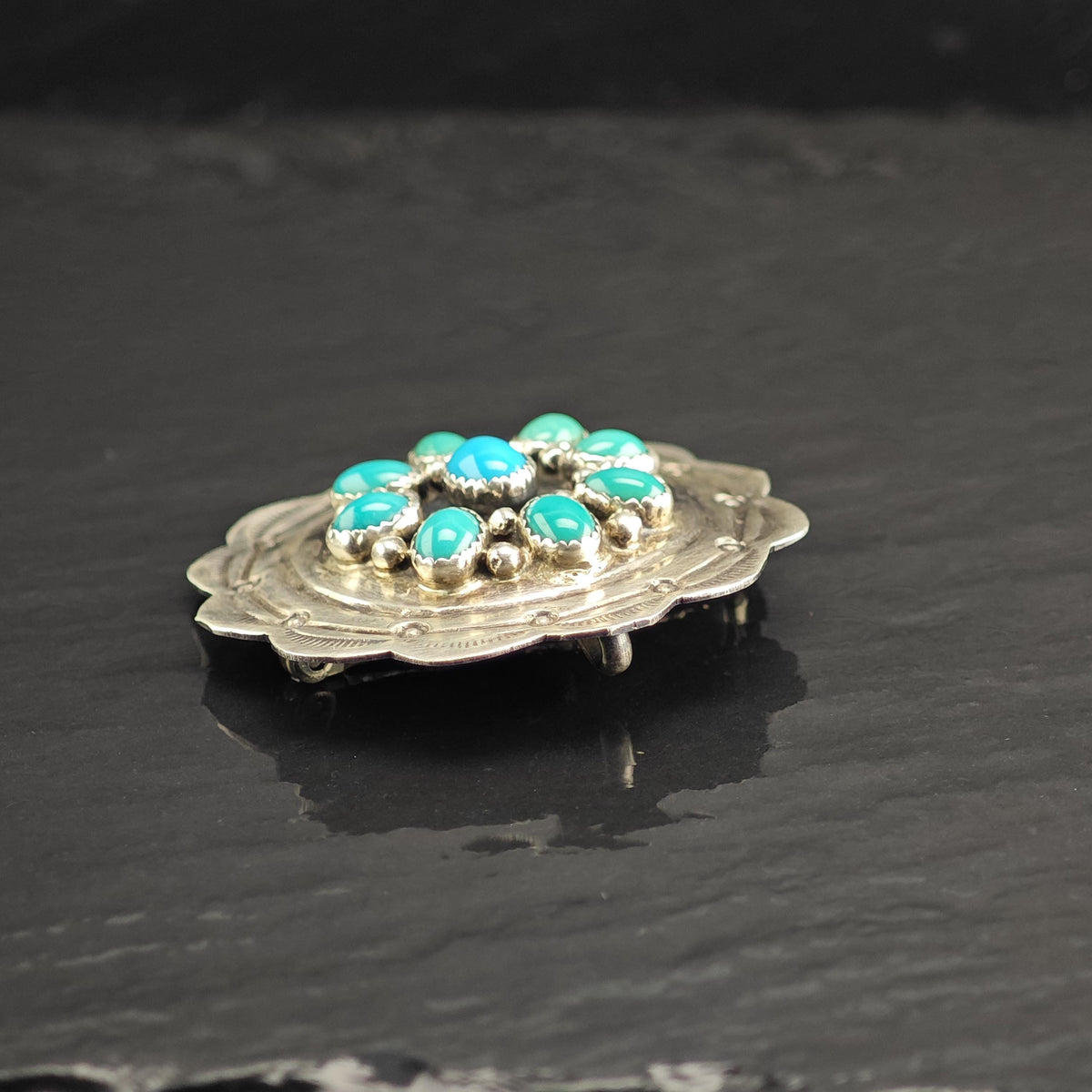Turquoise Cluster Concho Sterling Silver Pendant/Brooch P3145