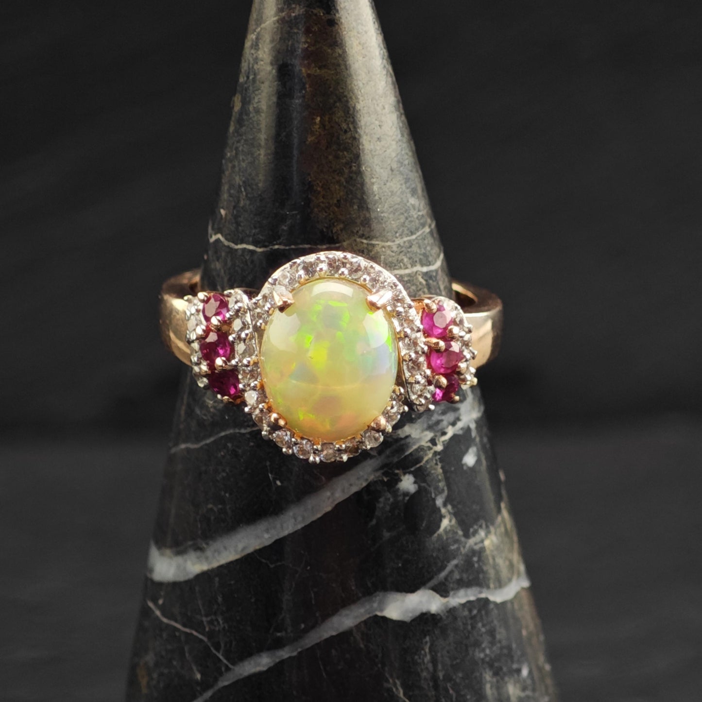 Opal Ruby Rose Gold Plated Sterling Silver Ring Sz 7 R6733