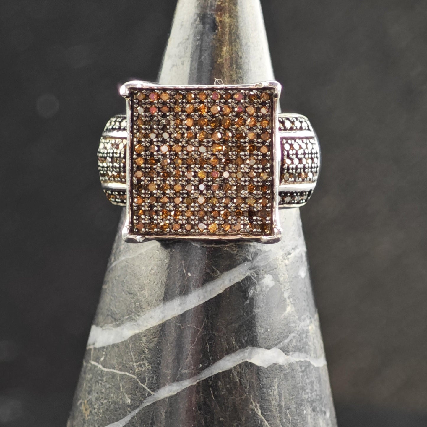 3/4 cttw Brown Diamond Square Sterling Silver Ring Sz 6 R6550