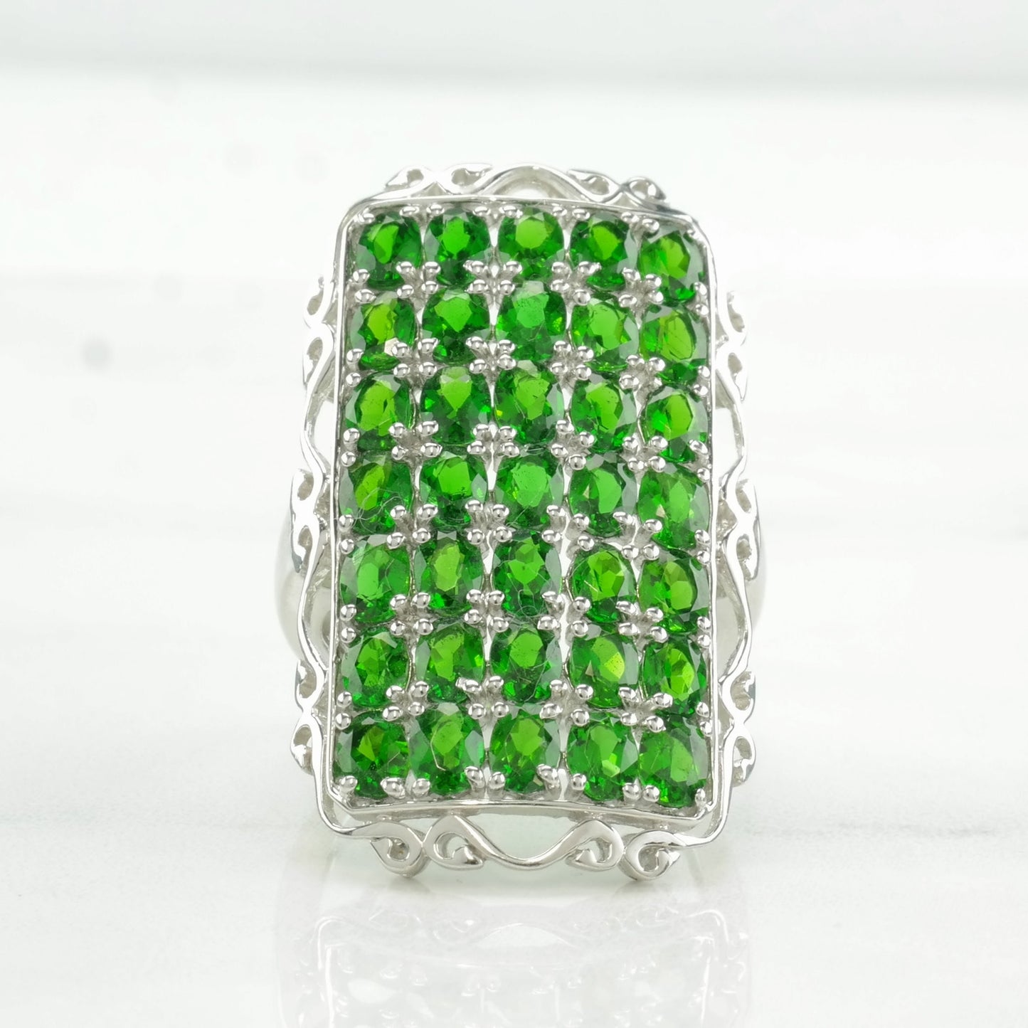 Vintage Sterling Silver Ring Green Chrome Diopside Cluster Size 8