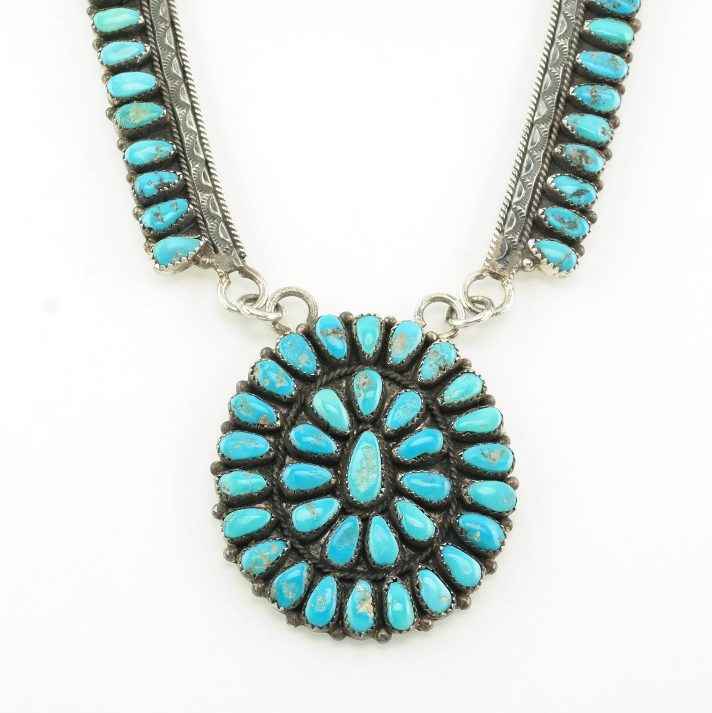 Native American Sterling Silver Blue Turquoise Cluster Necklace