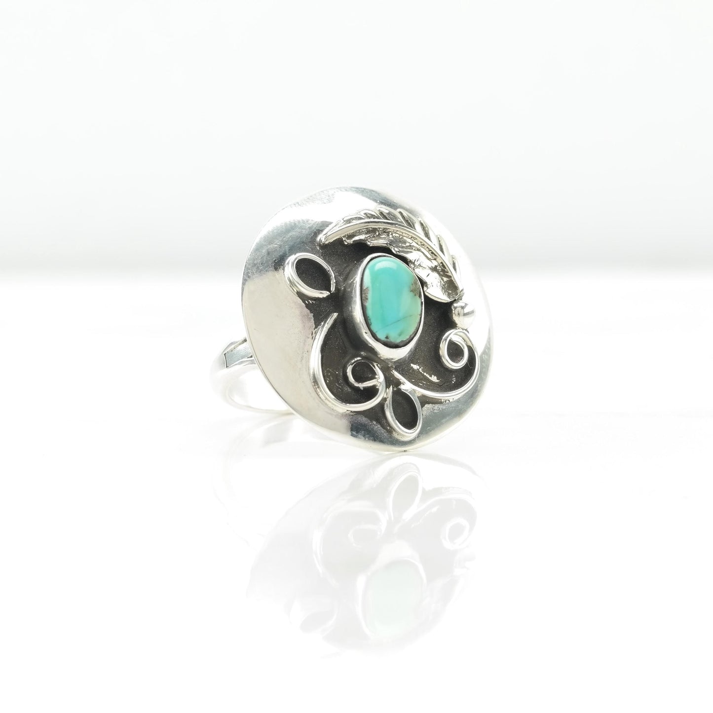 Vintage Rescued Silver Ring Turquoise Feather Sterling Blue Size 9 1/2