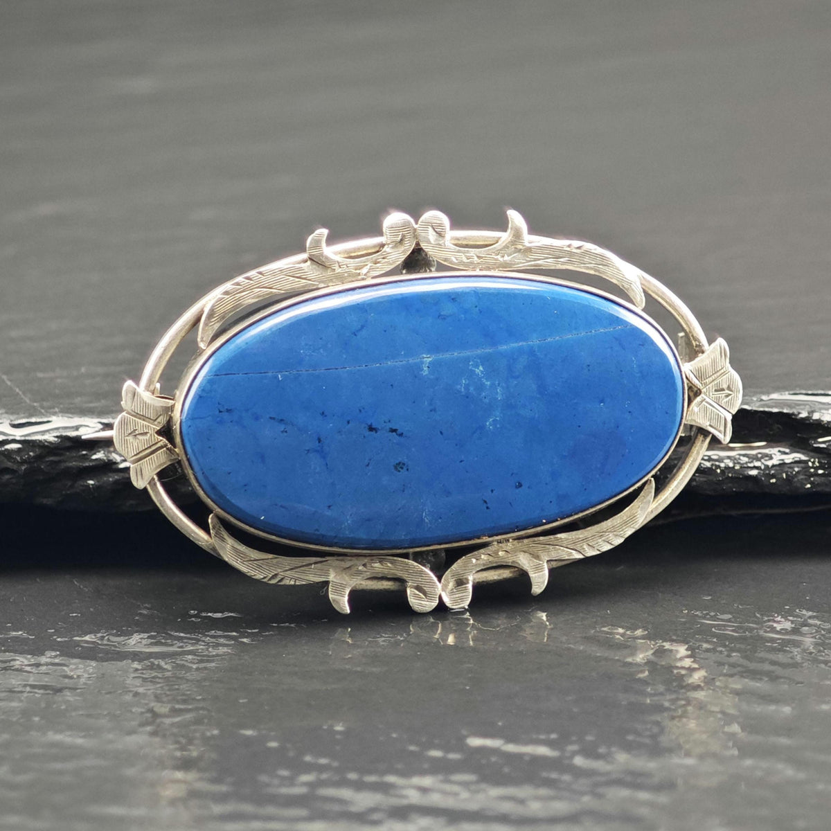 Mid-Century 800 Silver Blue Gemstone Sterling Silver Brooch B2265