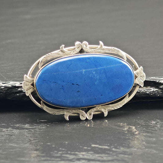 Mid-Century 800 Silver Blue Gemstone Sterling Silver Brooch B2265