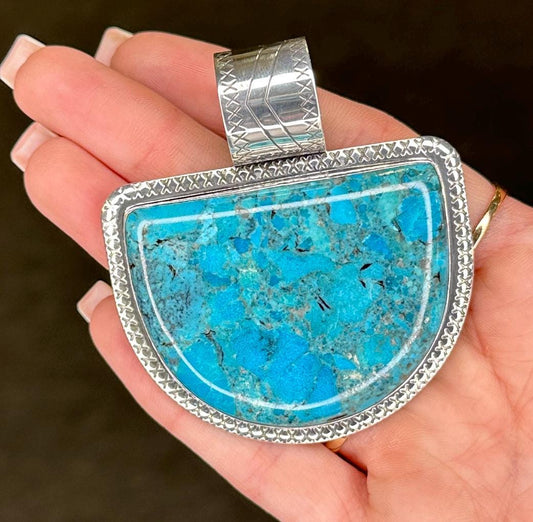 Vintage DTR Reconstituted Turquoise Large Sterling Silver Pendant